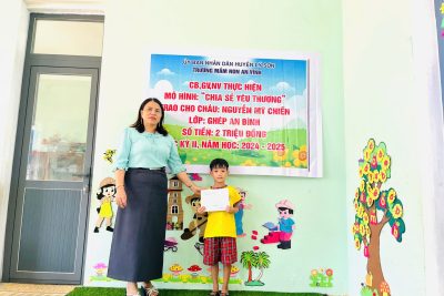 TRƯỜNG MN AN VĨNH TỔ CHỨC TRAO QUÀ “MÔ HÌNH CHIA SẼ YÊU THƯƠNG” CHO 02 CHÁU CÓ HOÀN CẢNH KHÓ KHĂN TRONG HỌC KỲ II NĂM HỌC 2024-2025